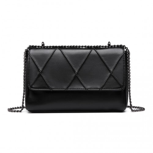 Easy Luggage LH2253 - Miss Lulu Rhombus Flap Chain Shoulder Bag - Black