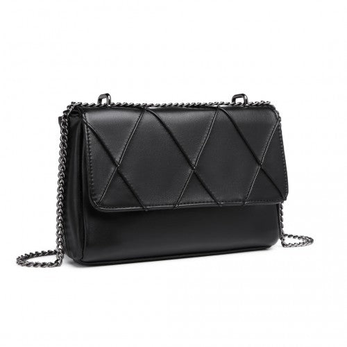 Easy Luggage LH2253 - Miss Lulu Rhombus Flap Chain Shoulder Bag - Black