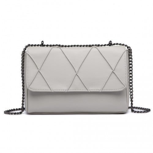 Easy Luggage LH2253 - Miss Lulu Rhombus Flap Chain Shoulder Bag - Grey