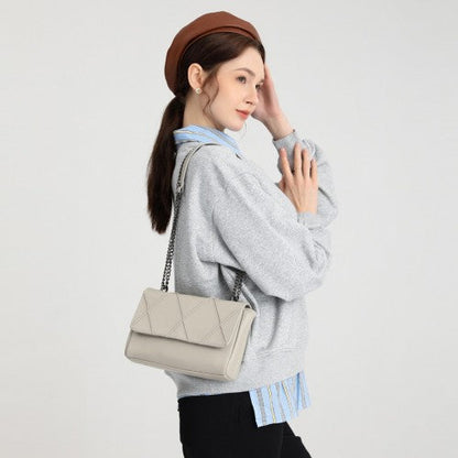 Easy Luggage LH2253 - Miss Lulu Rhombus Flap Chain Shoulder Bag - Grey