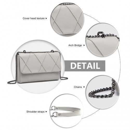 Easy Luggage LH2253 - Miss Lulu Rhombus Flap Chain Shoulder Bag - Grey