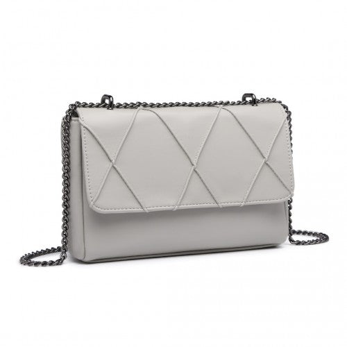 Easy Luggage LH2253 - Miss Lulu Rhombus Flap Chain Shoulder Bag - Grey