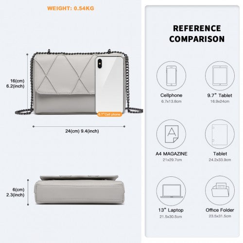 Easy Luggage LH2253 - Miss Lulu Rhombus Flap Chain Shoulder Bag - Grey