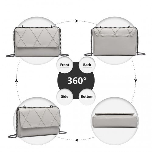 Easy Luggage LH2253 - Miss Lulu Rhombus Flap Chain Shoulder Bag - Grey