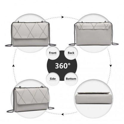 Easy Luggage LH2253 - Miss Lulu Rhombus Flap Chain Shoulder Bag - Grey