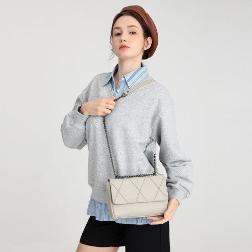 Easy Luggage LH2253 - Miss Lulu Rhombus Flap Chain Shoulder Bag - Grey