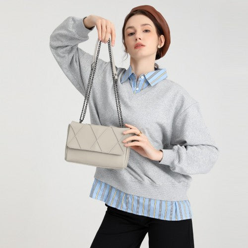 Easy Luggage LH2253 - Miss Lulu Rhombus Flap Chain Shoulder Bag - Grey