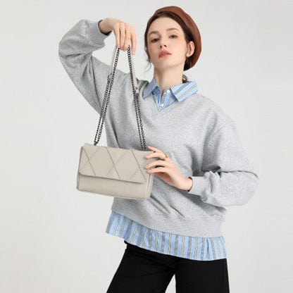 Easy Luggage LH2253 - Miss Lulu Rhombus Flap Chain Shoulder Bag - Grey