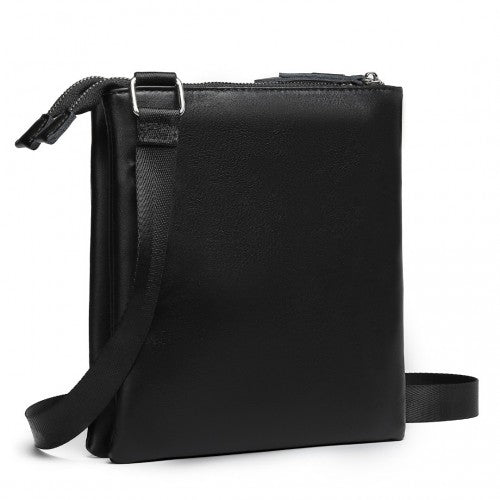 Easy Luggage LH2301 - Miss Lulu Double Compartment Lightweight Leather Crossbody bag - Black