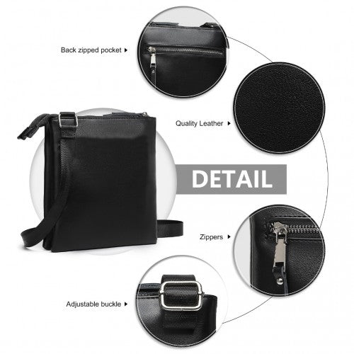 Easy Luggage LH2301 - Miss Lulu Double Compartment Lightweight Leather Crossbody bag - Black