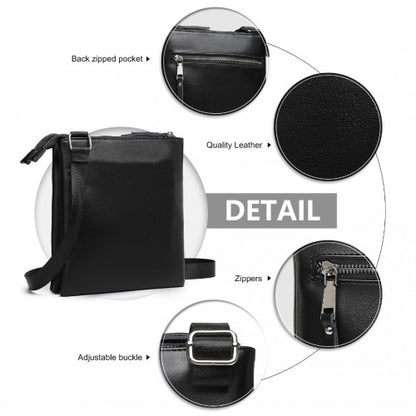 Easy Luggage LH2301 - Miss Lulu Double Compartment Lightweight Leather Crossbody bag - Black