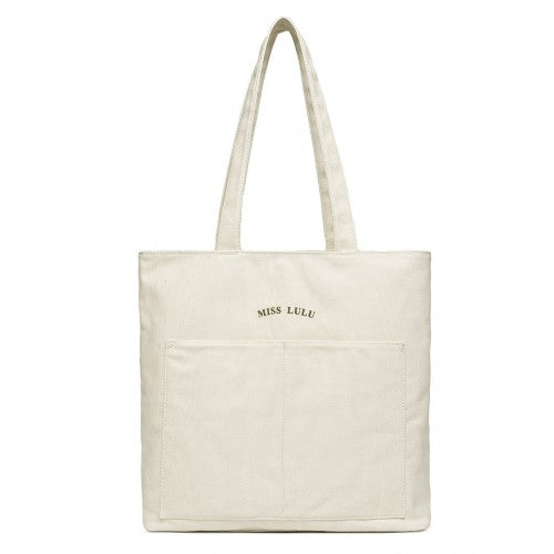 Easy Luggage LH2319 - Miss Lulu Large Capacity Canvas Shopping Shoulder Bag - Beige