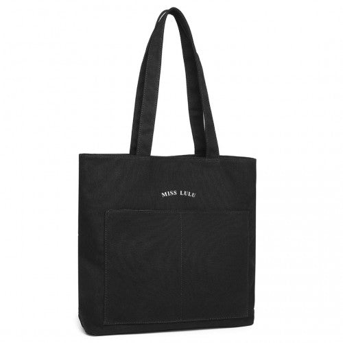 Easy Luggage LH2319 - Miss Lulu Large Capacity Canvas Shopping Shoulder Bag - Black