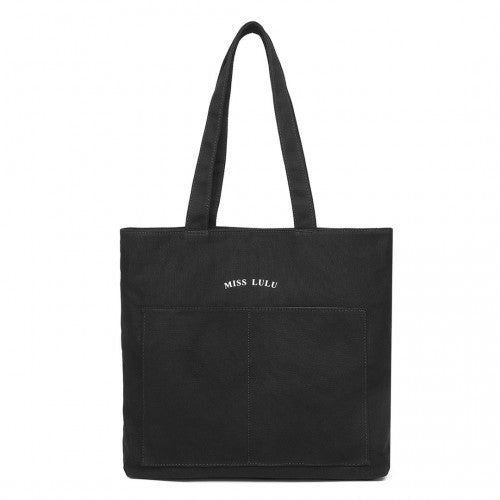 Easy Luggage LH2319 - Miss Lulu Large Capacity Canvas Shopping Shoulder Bag - Black