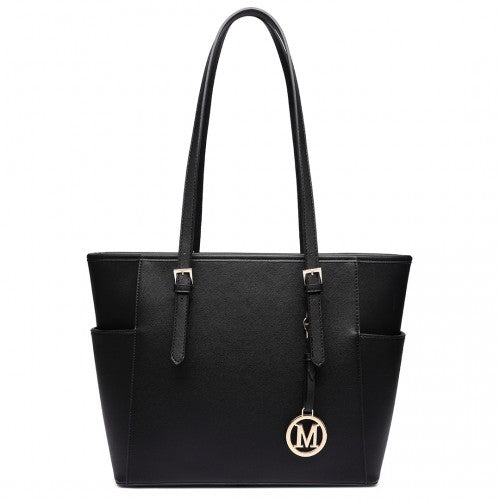 Easy Luggage LM1642-1 - Miss Lulu Faux Leather Adjustable Handle Tote Bag - Black