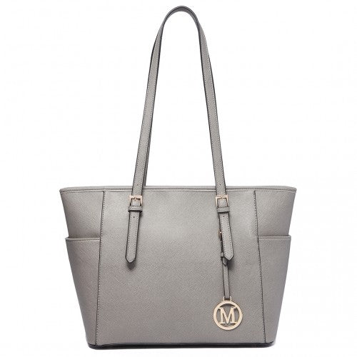 Easy Luggage LM1642-1 - Miss Lulu Faux Leather Adjustable Handle Tote Bag - Grey
