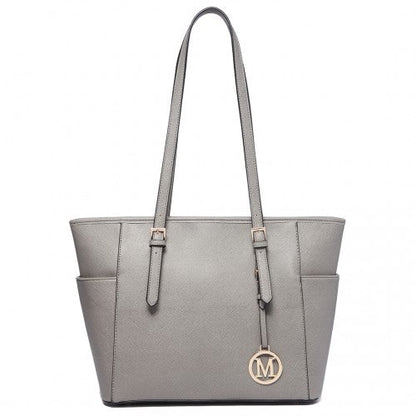 Easy Luggage LM1642-1 - Miss Lulu Faux Leather Adjustable Handle Tote Bag - Grey