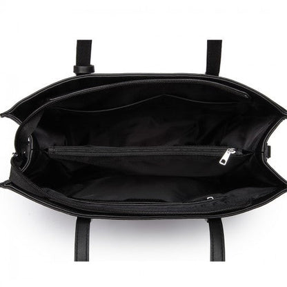 Easy Luggage LN1909 - Miss Lulu Glossy Detail Shoulder Bag - Black