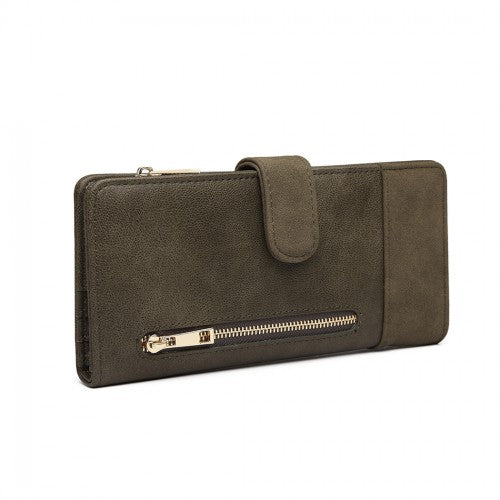 Easy Luggage LN6883-MISS LULU PU LEATHER POPPER CLOSURE LONG PURSE GREEN