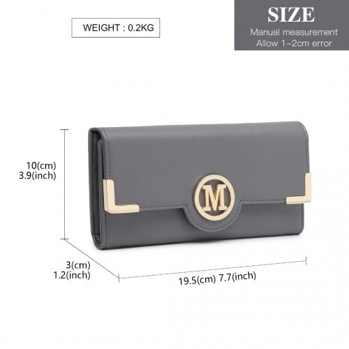 Easy Luggage LP2022 - Miss Lulu Leather Look Classic Long Purse - Dark Grey