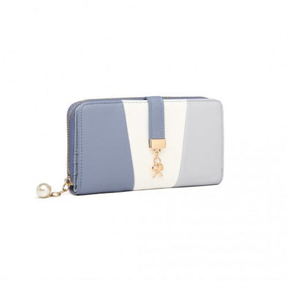 Easy Luggage LP2030 - Miss Lulu Tri Colour Women's Leather Look Purse - Azure