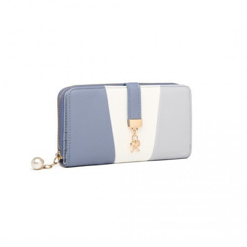 Easy Luggage LP2030 - Miss Lulu Tri Colour Women's Leather Look Purse - Azure
