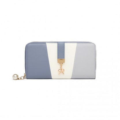 Easy Luggage LP2030 - Miss Lulu Tri Colour Women's Leather Look Purse - Azure