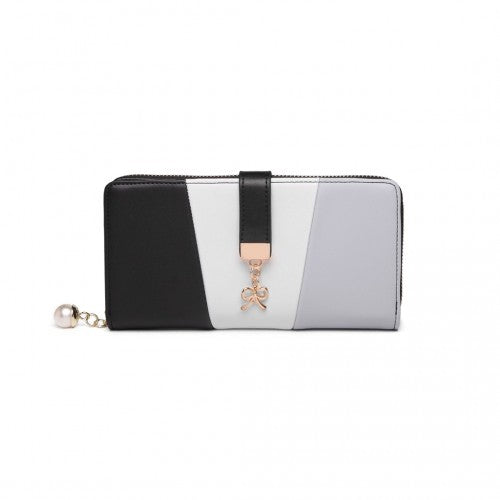 Easy Luggage LP2030 - Miss Lulu Tri Colour Women's Leather Look Purse - Black