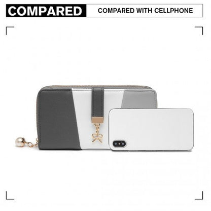 Easy Luggage LP2030 - Miss Lulu Tri Colour Women's Leather Look Purse - Grey And White