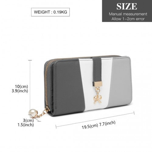 Easy Luggage LP2030 - Miss Lulu Tri Colour Women's Leather Look Purse - Grey And White