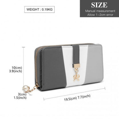 Easy Luggage LP2030 - Miss Lulu Tri Colour Women's Leather Look Purse - Grey And White