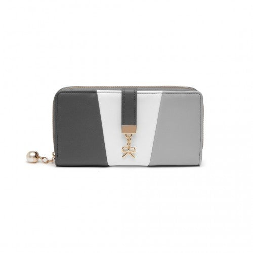 Easy Luggage LP2030 - Miss Lulu Tri Colour Women's Leather Look Purse - Grey And White