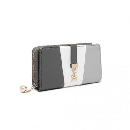 Easy Luggage LP2030 - Miss Lulu Tri Colour Women's Leather Look Purse - Grey And White