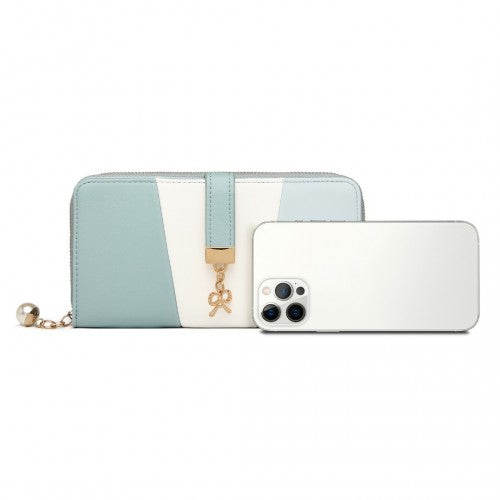 Easy Luggage LP2030 - Miss Lulu Tri Colour Women's Leather Look Purse - Light Blue
