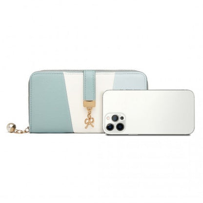 Easy Luggage LP2030 - Miss Lulu Tri Colour Women's Leather Look Purse - Light Blue