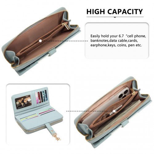 Easy Luggage LP2030 - Miss Lulu Tri Colour Women's Leather Look Purse - Light Blue