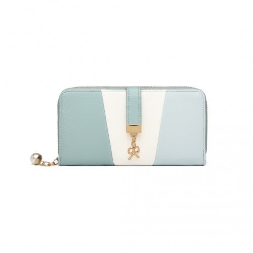 Easy Luggage LP2030 - Miss Lulu Tri Colour Women's Leather Look Purse - Light Blue