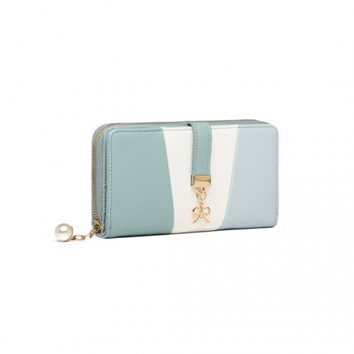 Easy Luggage LP2030 - Miss Lulu Tri Colour Women's Leather Look Purse - Light Blue
