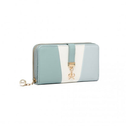 Easy Luggage LP2030 - Miss Lulu Tri Colour Women's Leather Look Purse - Light Blue