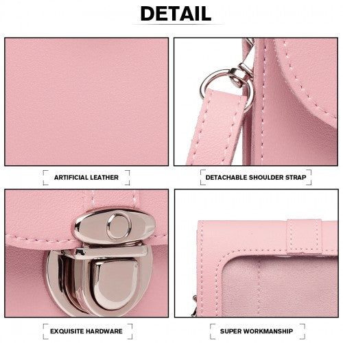 Easy Luggage LP2034 - Miss Lulu Multi Use Purse Clutch Mini Shoulder Bag - Pink