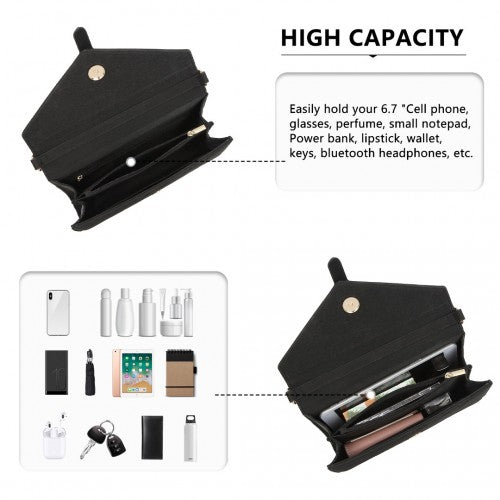 Easy Luggage LP2205 - Miss Lulu V-stitched Flap Leather Chain Bag - Black