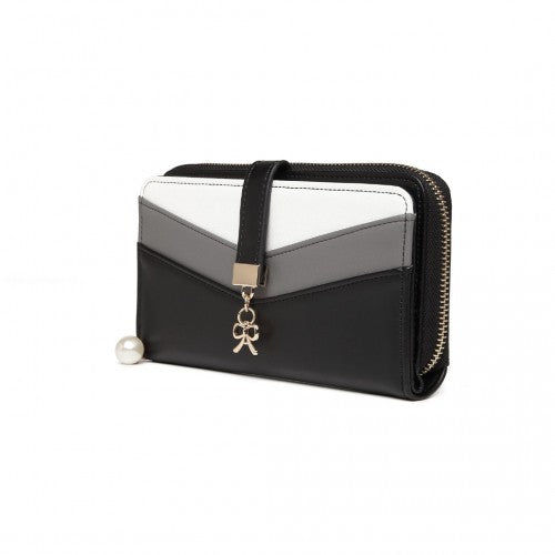 Easy Luggage LP2215 - Miss Lulu Mixed Colour Women's Leather Look Clutch Purse - Black