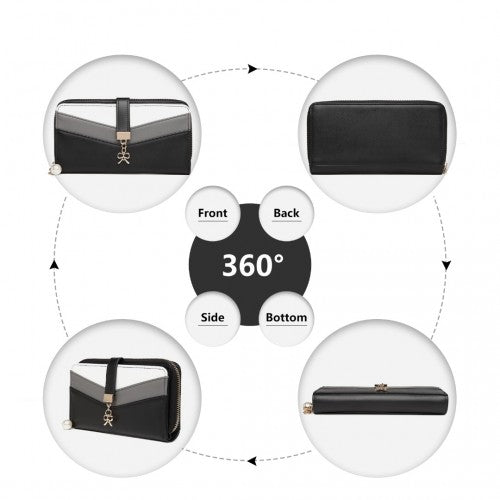 Easy Luggage LP2215 - Miss Lulu Mixed Colour Women's Leather Look Clutch Purse - Black
