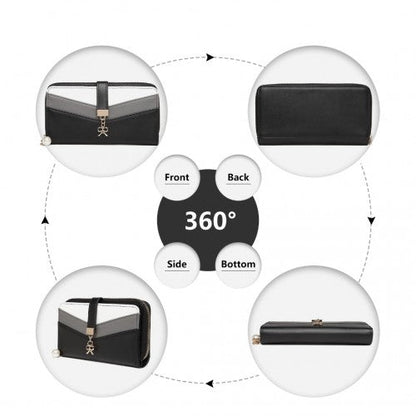 Easy Luggage LP2215 - Miss Lulu Mixed Colour Women's Leather Look Clutch Purse - Black