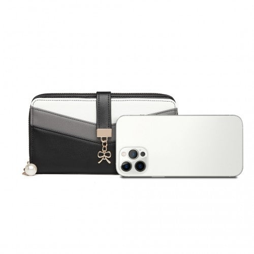 Easy Luggage LP2215 - Miss Lulu Mixed Colour Women's Leather Look Clutch Purse - Black