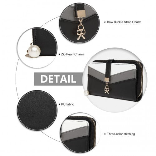 Easy Luggage LP2215 - Miss Lulu Mixed Colour Women's Leather Look Clutch Purse - Black