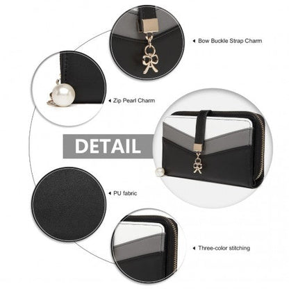 Easy Luggage LP2215 - Miss Lulu Mixed Colour Women's Leather Look Clutch Purse - Black