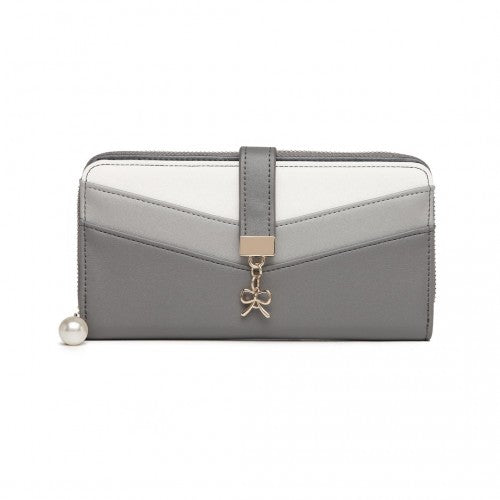 Easy Luggage LP2215 - Miss Lulu Mixed Colour Women's Leather Look Clutch Purse - Grey