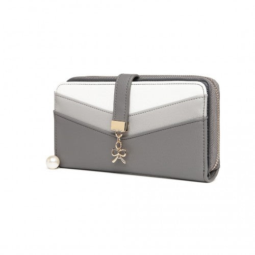 Easy Luggage LP2215 - Miss Lulu Mixed Colour Women's Leather Look Clutch Purse - Grey
