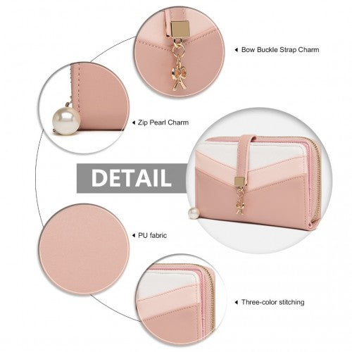 Easy Luggage LP2215 - Miss Lulu Mixed Colour Women's Leather Look Clutch Purse - Pink
